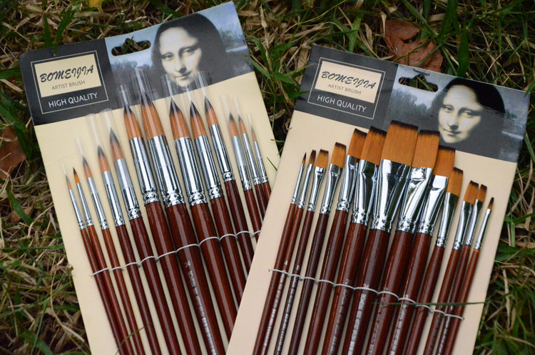 Bomeijia Artist 13pcs Paint Brush Set (Flat or Round)