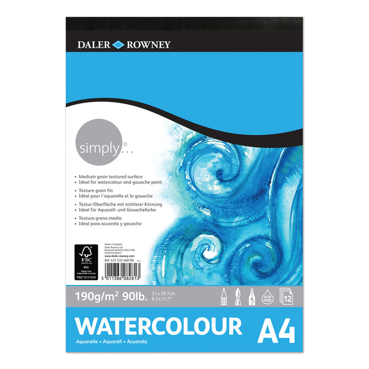 Daler Rowney Watercolour Pad Simply (A4-190gsm-12 sheet)