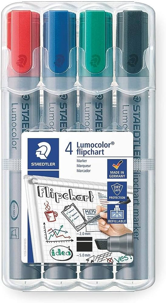 STAEDTLER Lumocolor WP4 356 B Flip Chart Marker Refillable 4c Set