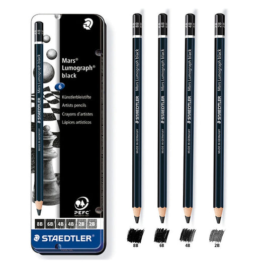 Staedtler Mars Lumograph Sketch Pencils Black (6pcs- 100B G6)